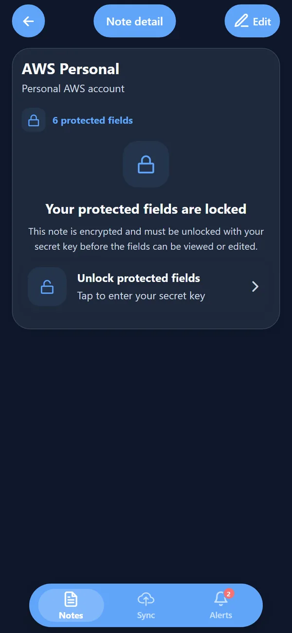 A note with its protected fields locked