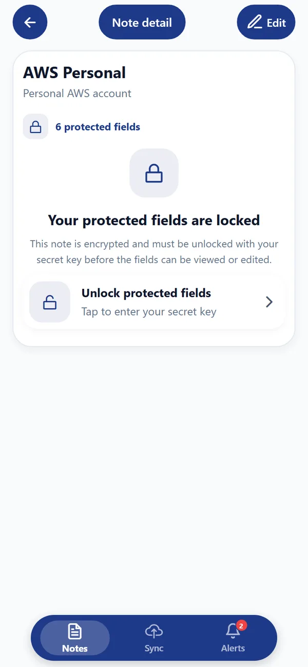 A note with its protected fields locked
